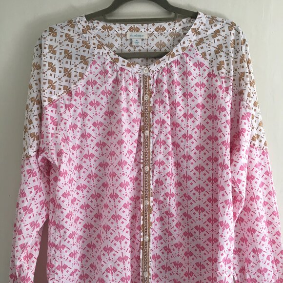 Sundance Pink and White Aztec Print Button-Up Blouse Size XL - Picture 3 of 9